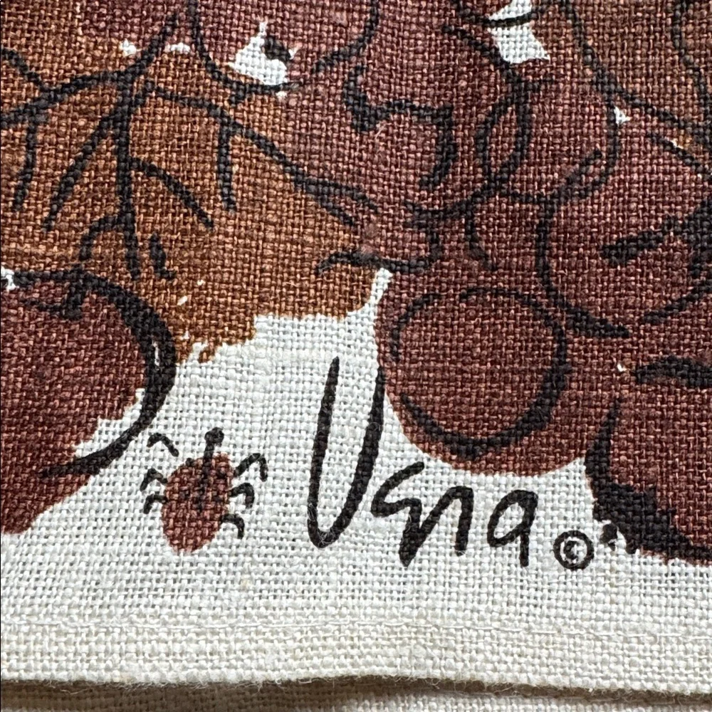 Vintage Vera Neumann crocus, Tulip linen Tea Towels 2-pc. Brown/Gold Florals
